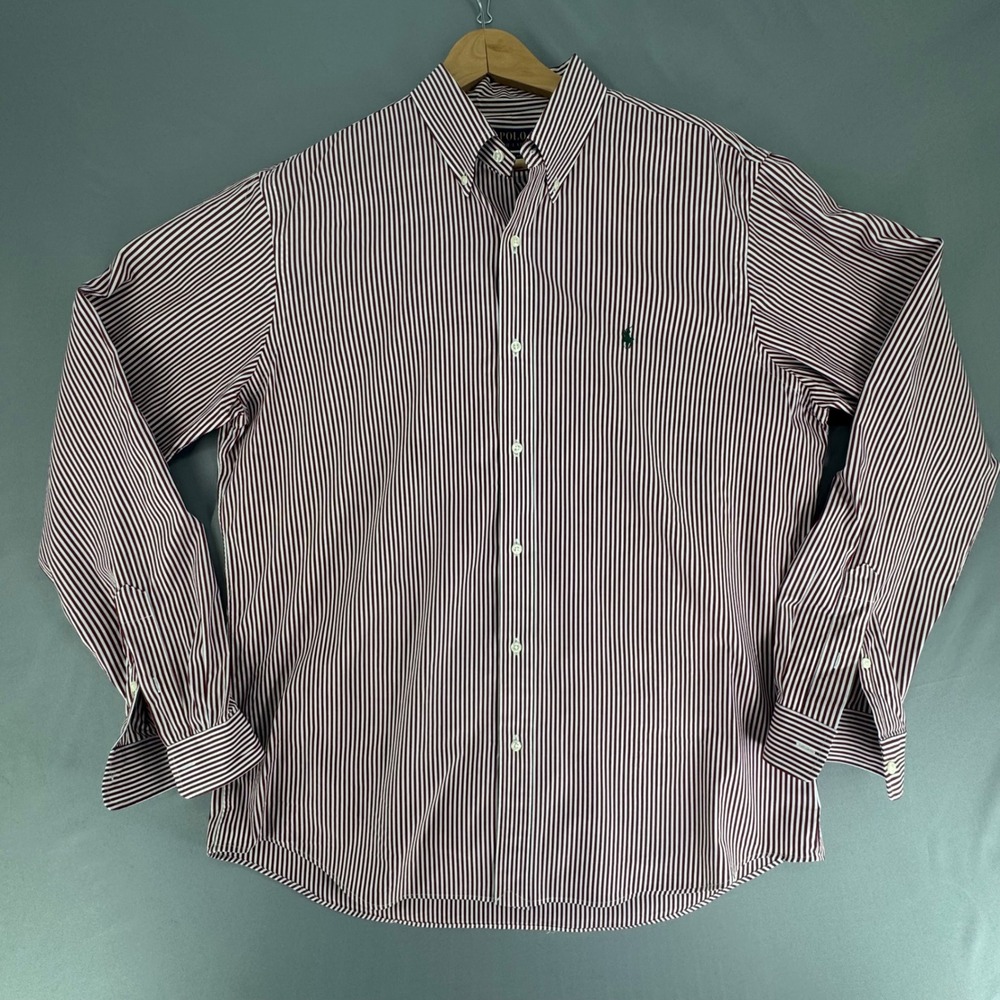 Polo Ralph Lauren Mens XL Classic Fit Striped Button Down Shirt‎ Burgundy White